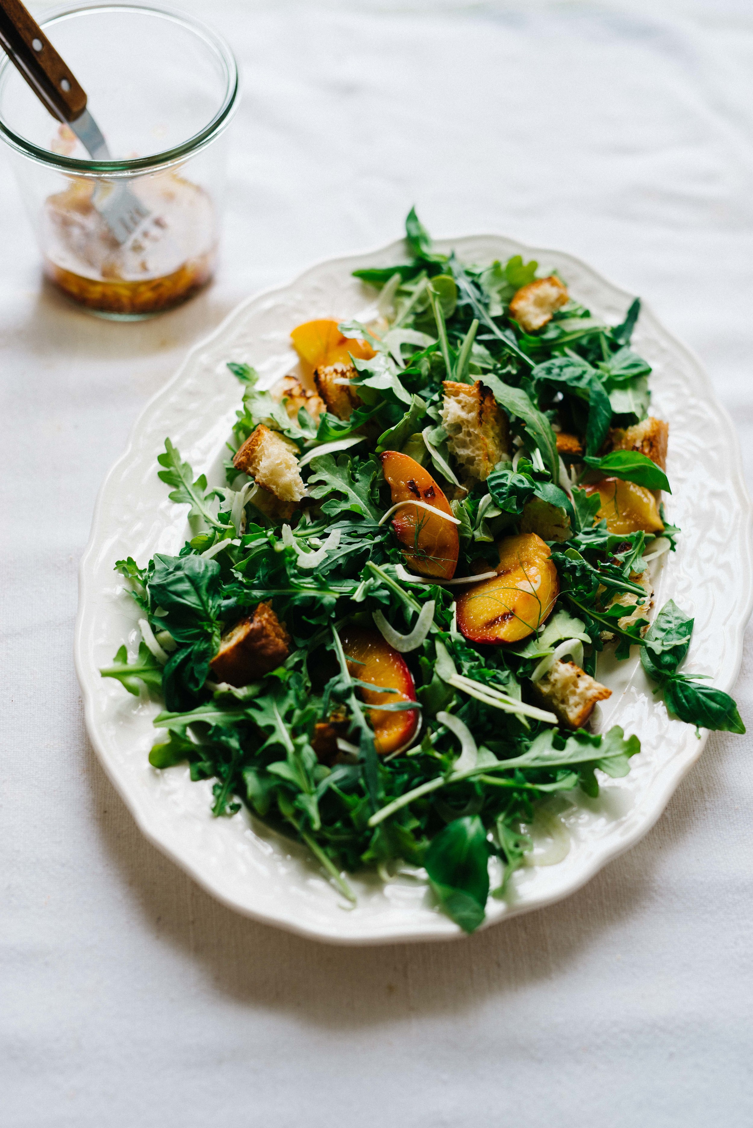 Grilled Panzanella Salad with Peaches and Fennel